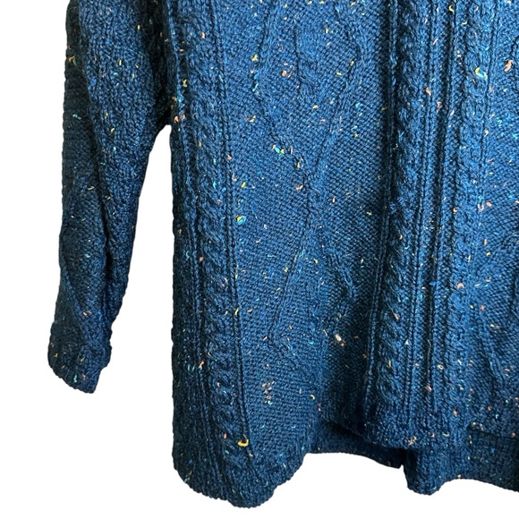 Carraig Donn Aran Irish Fisherman Sweater Marled Blue Speckled Pure New Wool M - Picture 7 of 10